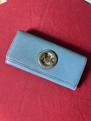 Michael Kors Fulton Flap Continental Pebbled Leather Wallet Aquamarine • $68