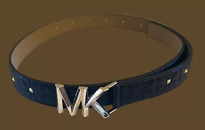 New MICHAEL KORS Black Gold Belt With Gold MK Buckle Size Medium • $39