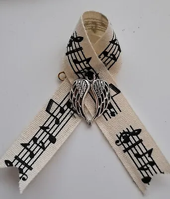 Musical Notes Cream Memorial Ribbon With Angel Wings  • £2.99