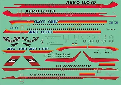 Karaya D144-09 Douglas DC-9-15/32 Germanair/Aero Lloyd 1/144 Decals • $11.95