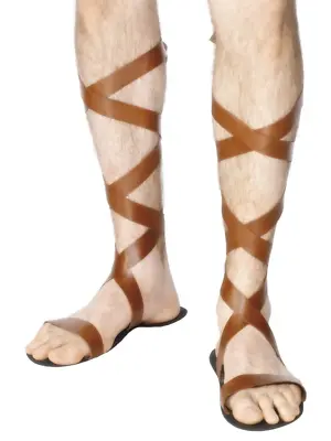 Roman Jesus Sandals Medieval Brown Tie Leather Look Fancy Dress Accessory • $18.95