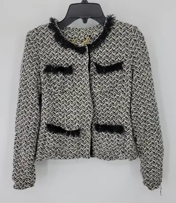 Milly Jacket Womens 2 Black Ivory Wool Blend Boucle T • $33.31