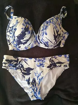 Debenhams Gorgeous Sassy Underwired   Padded Bikini 36ff And Briefs 16. Vgc • £12