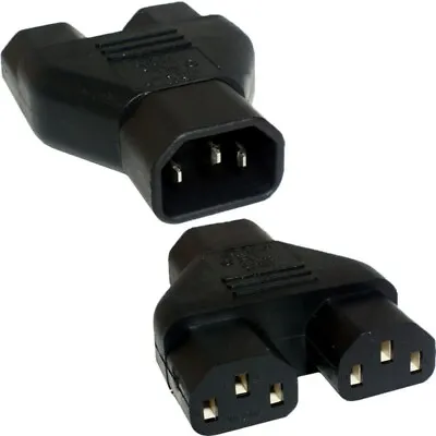 C14 To 2x C13 IEC Mains Power Y Splitter For Cable Kettle Lead PC Monitor • £6.97