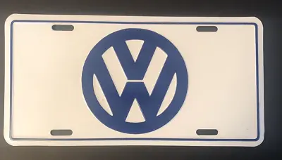 Vintage NOS OEM Volkswagen Logo License Plate White Blue Metal From VW Executive • $24.99