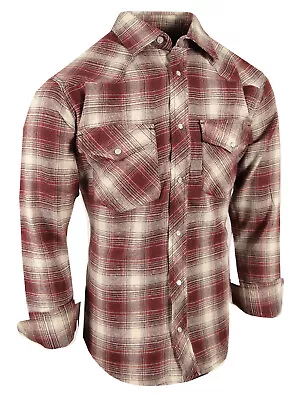 Plaid Flannel Shirt Snap Up Western Style Mens Flap Chest Pockets New Colors C • $21.95