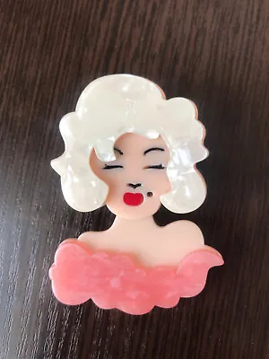 Fun Quirky Marilyn Monroe With Pink Top Large Acrylic Costume Brooch • $19.75