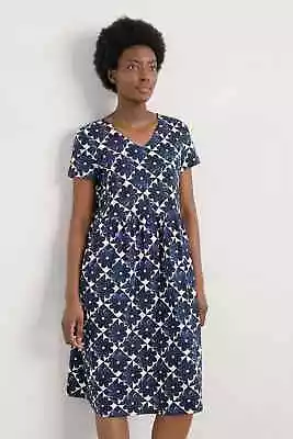 Seasalt Women's Dress - Navy Brush Drawing V-neck Jersey Dress - Regular - Flora • £20.98