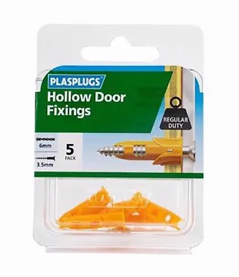 £5.68 • Buy Plasplugs Hollow Door Fixings PK5 - Fixings For Hollow Doors