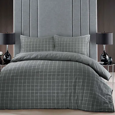 Luxury Flannelette Duvet Quilt Cover Bedding Set 100 Brushed Cotton Tartan Check • £32