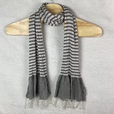 Anthropologie Vismaya Gray Striped Tassel Scarf 9 X70  • $12.10