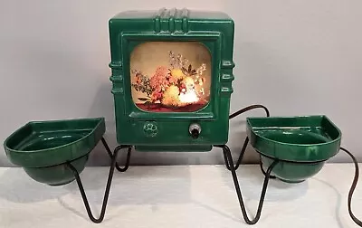 Vtg 50's Green Mid Century Modern MCM TV Lamp Light Metal Base Ceramic Works • $249.98