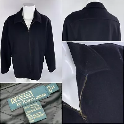 Polo Ralph Lauren Peacoat Jacket M Men Black Wool Nylon Zip YGI E3-18 • $44.99