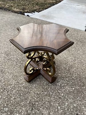 TALAVERA By DREXEL Ornate Wood And Metal Mid Century Side Table • $295