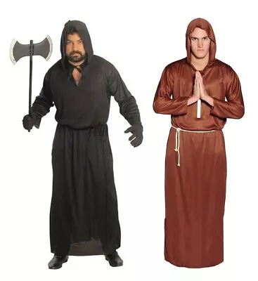 Adult Black Brown Hooded Robe Monk Ghoul Reaper Jedi Warrior Sith Lord Halloween • $29.50