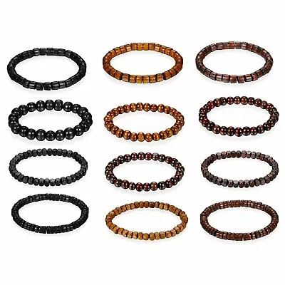 4-12PCS Set Wooden 8MM Beaded Bracelet Mala Elastic Bangle For Men And Women • $16.14