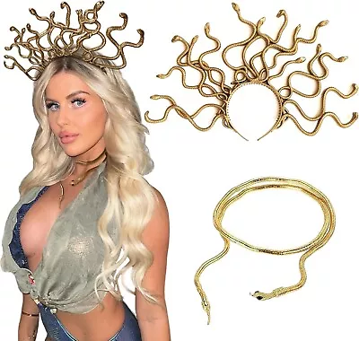 Medusa Headpiece & Gold Snake Necklace Set Medusa Crown Bracelet Medusa Costume • £14.99