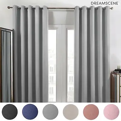 £13.99 • Buy Dreamscene Eyelet Blackout Curtains PAIR Of Thermal Ring Top Ready Made Luxury