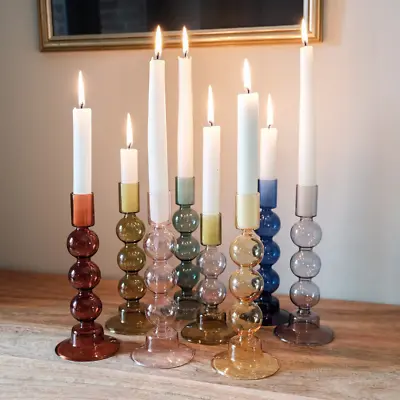 Glass Candle Stick Holder Bubble Colourful Scandinavian Home Decor Gifts For Her • £14.99