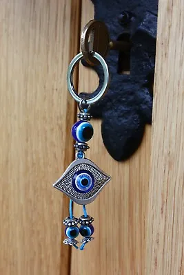 Turkish Metal Evil Eye Shape Keyring Unusual Good Luck Protection Gift Car Key • £4