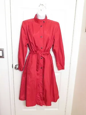 Vintage J.Gallery Red 80's Raincoat/Trench Jacket/Coat Long W/Belt- 6/7 Large • $11.99