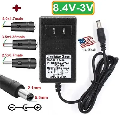 8.4V 3A AC/DC Adapter  Power Supply Charger For Lithium-ion+3 DC Plug Tips • $10.97