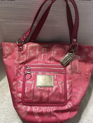 $79.95 • Buy Coach Poppy Storypatch Bella Graffiti Glam Pink Large Bucket Tote 15300