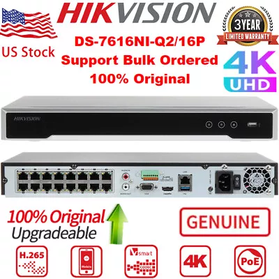 NEW ！ US Stock Hikvision Original 16CH 16 POE NVR 4K 8TB 2SATA DS-7616NI-Q2/16P • $246.05