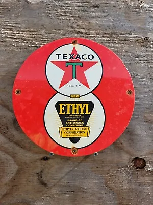 Vintage Texaco Porcelain Sign Texas Motor Oil Gas Garage Service Pump Ethyl 12  • $109.03