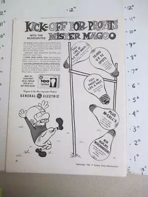 Trade Magazine Ad 1961 GENERAL ELECTRIC Mr Magoo Cartoon Light Bulb Football • $18