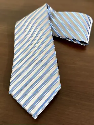 Charvet Place Vendome Light Blue & Taupe Striped Silk Necktie • £79