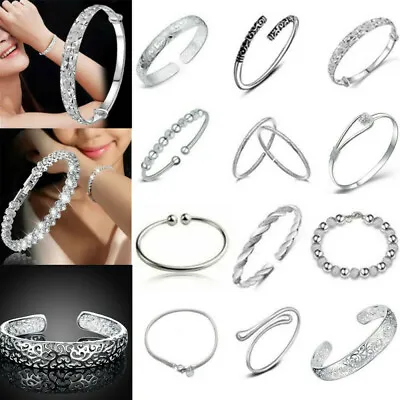 Women Bangle Bracelet 925 Solid Silver Crystal Cuff Bracelet Jewelry US • $1.42