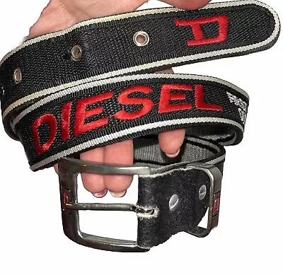 Diesel BELT Firstaid Outfix 33-40  Black Red Reversible Canvas Gray Orange Men’s • $42