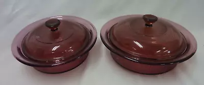 VISION CORNING CASSEROLE DISH CRANBERRY 24oz  AND 1 QT W/LIDS • $26.99