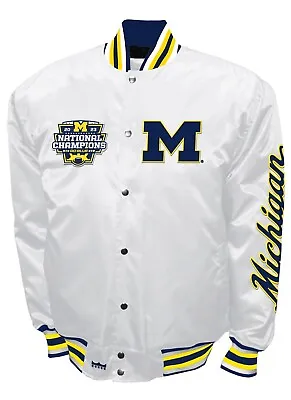 Michigan Wolverines 2023 National Champions Satin Jacket White In Stock Now • $160