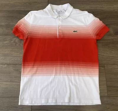 LACOSTE France Red & White Block Stripe Fade Short Sleeved Polo Shirt Sz Small • £6