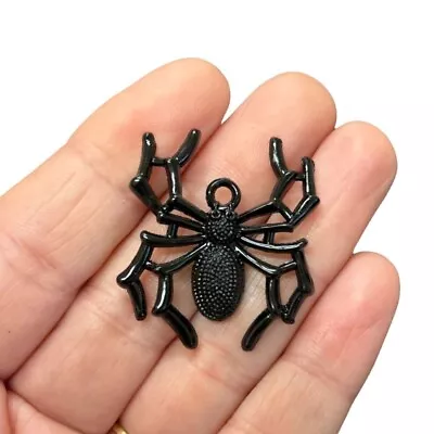 6 Pcs Of  Black Spider Charms Metal Jewellery Making Goth Earrings CH21 • £3.99