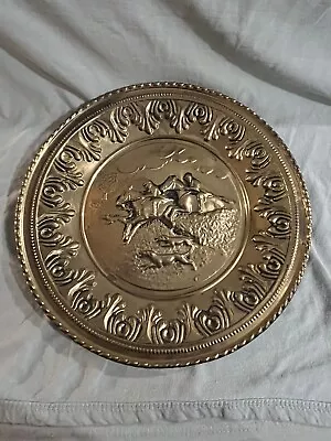 Vintage Gold Tin Wall Plates Made In England -12  Horse & Jockeys • $12