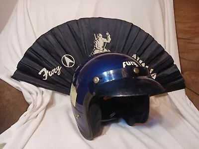 Vintage Fury 400 Motorcycle Helmet Metal Blue W/ 14  Metal Fabric Ninja Fury Fan • $24.99