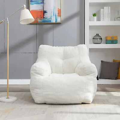 Cord Beanbag Sofa With Tufted Memory Foam Filling Bean Bag Chair Armchair White • £129.99