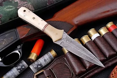 $31.50 • Buy Double-Edged V42 Military Damascus Steel Dagger Boot Knife Camel Bone Handle