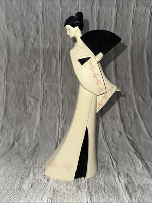 £20 • Buy Artforum Waterlily Geisha Japanese Figure Lady Black Fan WL32BW 31cm H REPAIRED