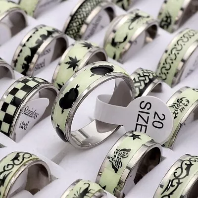 Wholesale 25pcs/Lots Women's Mens Glow In The Dark Sticker Stainless Steel Rings • $9.95