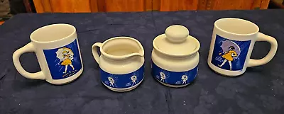 4 Piece Morton Salt Creamer & Sugar Bowl W/Lid Set & 2 Coffee / Tea Cups / Mugs • $20