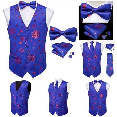 Christmas Blue Tie Or Bowtie Mens Suit Waistcoats Grey Floral Business Vest Set • $19.99