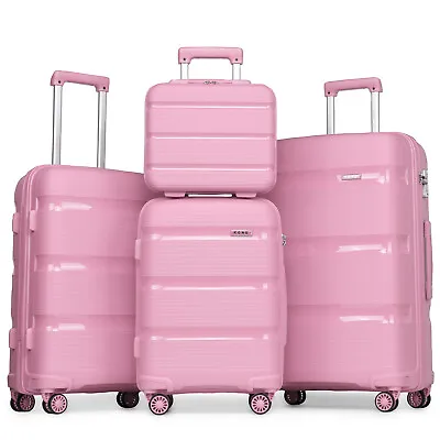 14/20/24/28Inch PP Hand Cabin Luggage Hard Shell Suitcase Pink Travel Case Set • £14.99