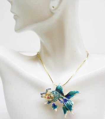 $19.50 • Buy Kenneth Jay Lane Bubble Blowing Enamel & Crystal Fish  Neck/Brooch  2  24  Chain