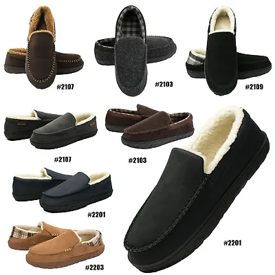 Mens Moccasin Warm Sherpa Lined Memory Foam Slippers Faux Suede House Shoes USA • $16.95