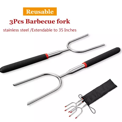 3Pcs BBQ Roasting Sticks Camping Telescoping Marshmallow Hot Dog Fork Sticks • $6.51