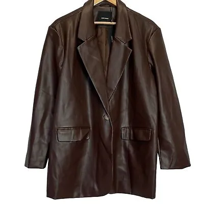 Vero Moda Blazer Size  XL Olivia Faux Leather Blazer In Coffee Bean Pockets  NWT • $56